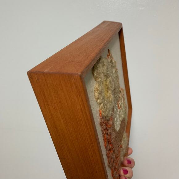 Handmade Crewel Needlepoint Boho Embroidery Framed Wall Art 9.25"x12" - Picture 3 of 5